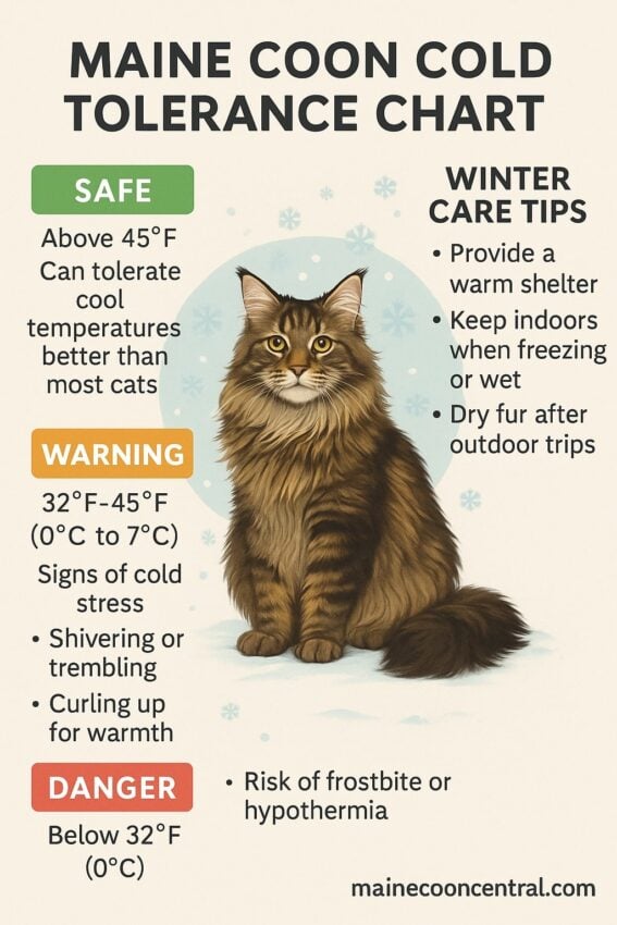 Maine Coon cat cold tolerance chart - How cold is too cold?